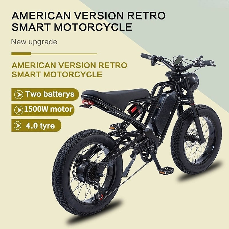 USA hot wholesale new retro 1500W 48V e bike fat 20 inch electric vintage bicycle dual suspension 18AH/41AH opt. city cycle men