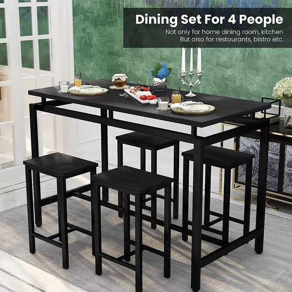 4 - Person Counter Height Dining Set with Wooden Panel and Metal Frame