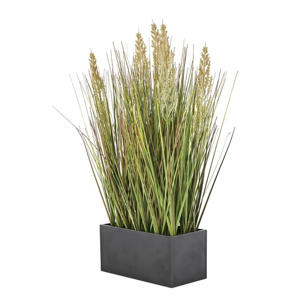 Faux Foliage Onion Grass Artificial Plant with Black Rectangular Plastic Pot