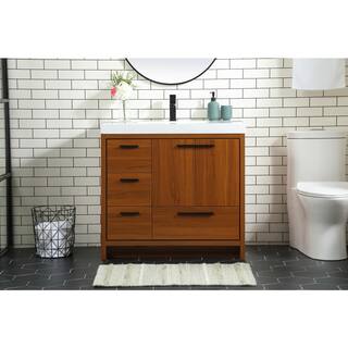 Timeless Home 36 in. W Single Bath Vanity in Teak with Resin Vanity Top in White with White Basin TH92036Teak