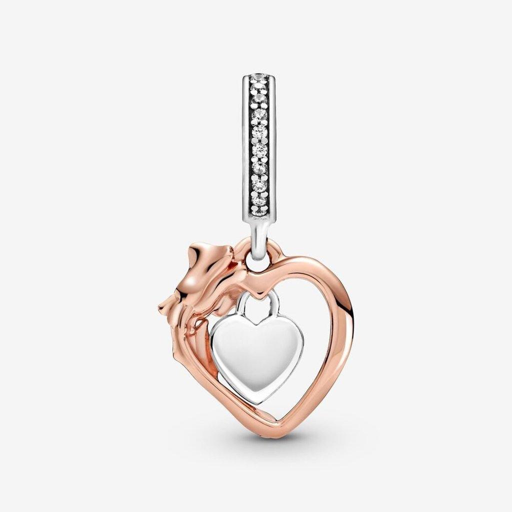 PANDORA  Heart & Rose Flower Dangle Charm