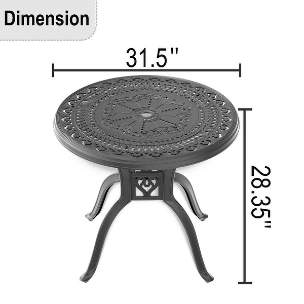 Cast Aluminum Patio Dining Table with Black Frame and Umbrella Hole