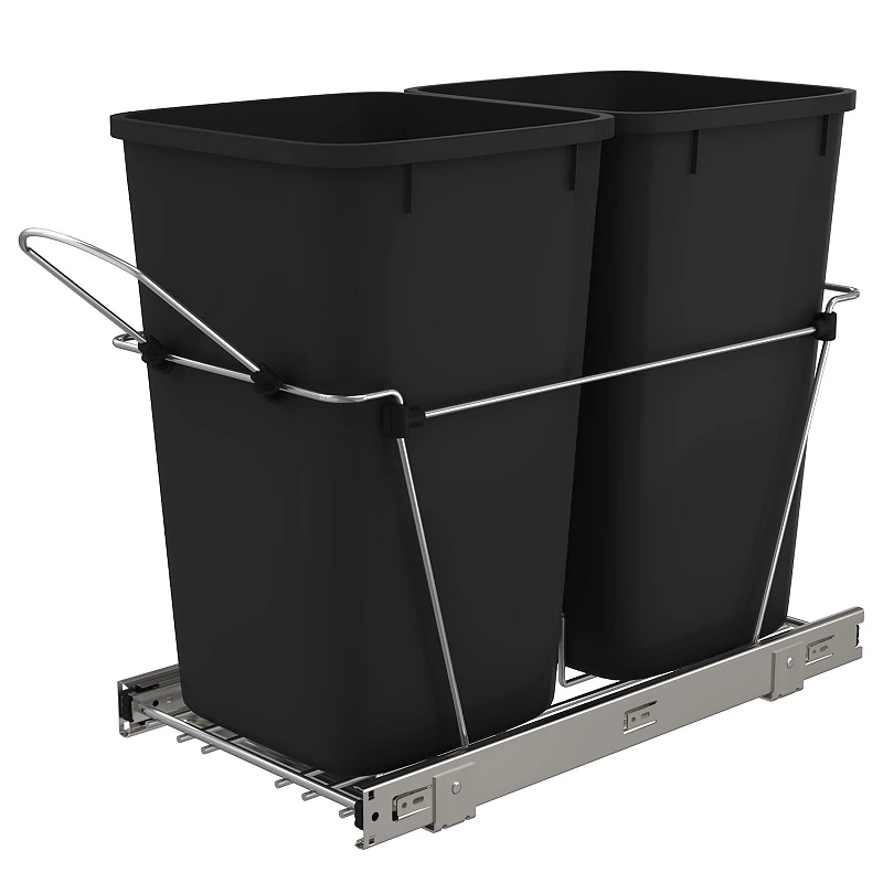 Rev-a-shelf Double Pull Out Trash Can 27 Qt For Kitchen， Black， Rv-15kd-18c S