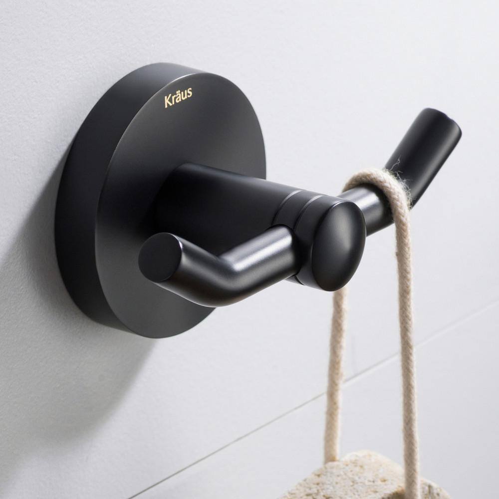 KRAUS Elie Bathroom Robe and Towel Double Hook in Matte Black KEA-18802MB