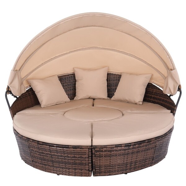 Outdoor Sectional PE Wicker Daybed with Cushions and Sun Canopy