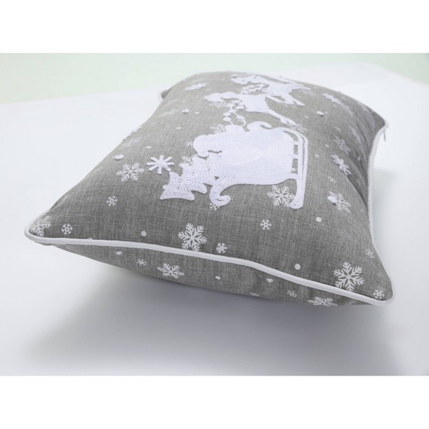 Indoor Christmas x27 santa Sleigh amp Reindeers x27 Gray Rectangular Throw Pillow Pillow Perfect