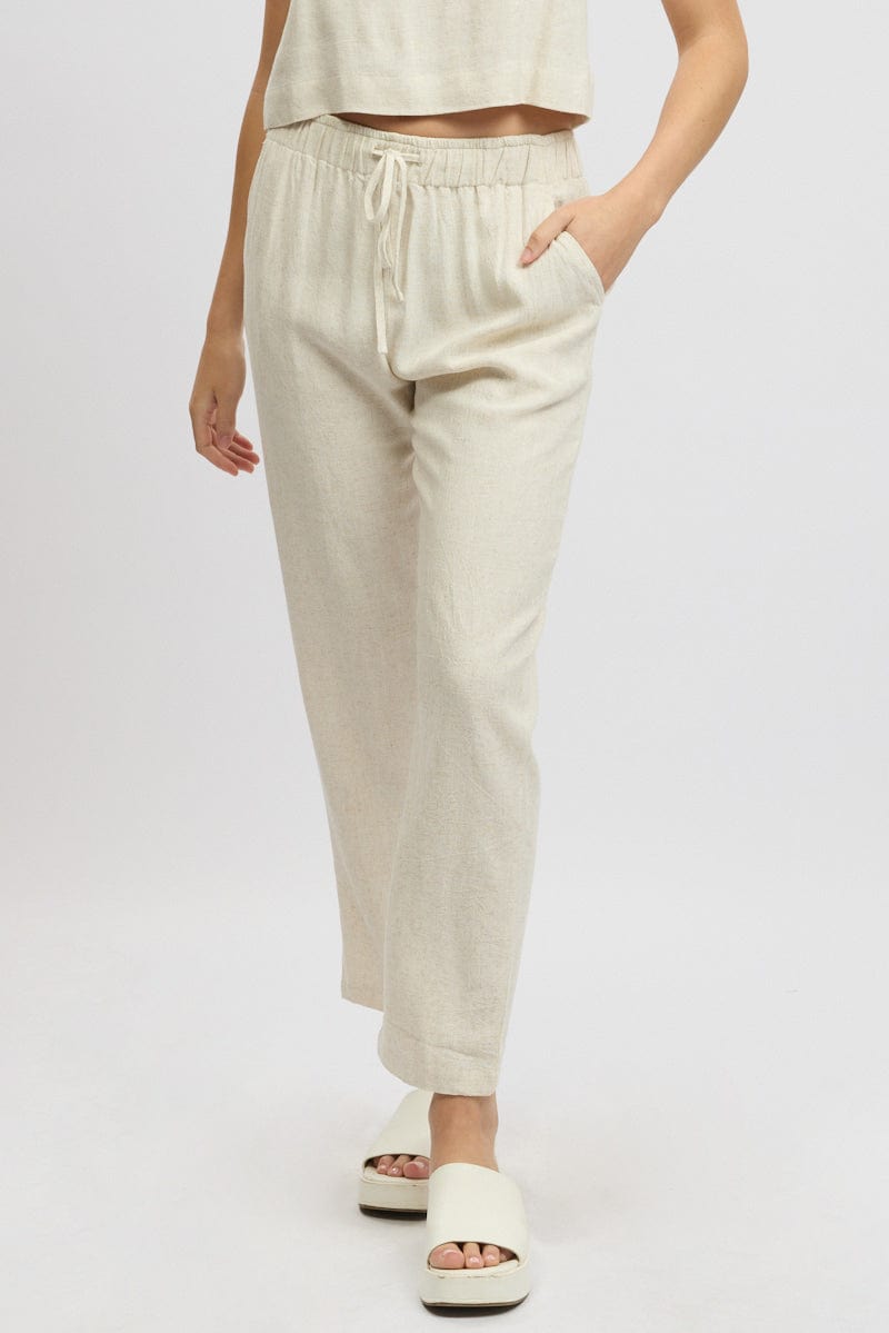 Beige Tapered Pants Elasticated Waist