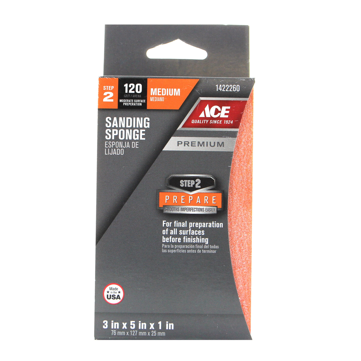 Ace 5 in. L X 3 in. W X 1 in. 120 Grit Fine Block Sanding Sponge