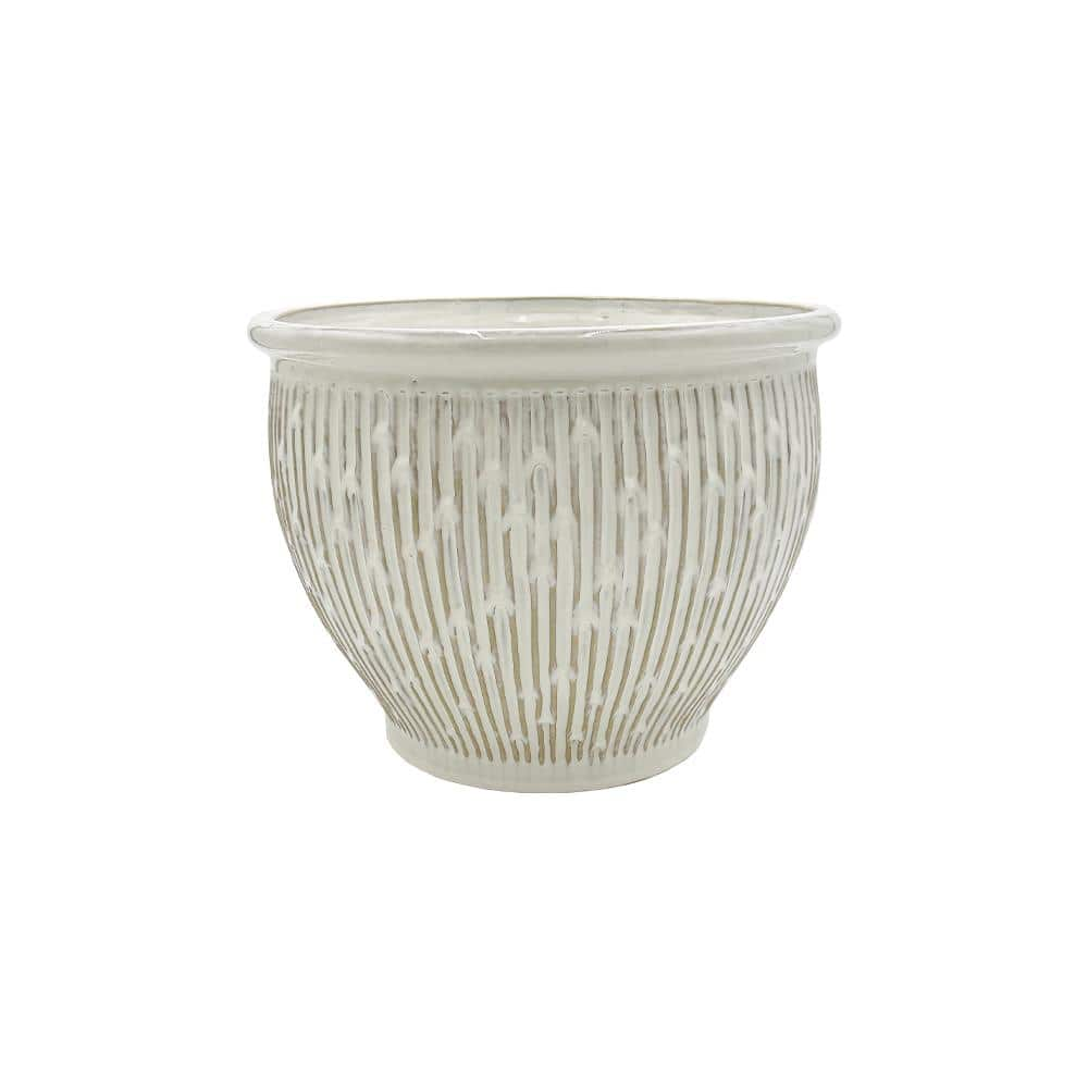 Vigoro 11 in. Alpine Glazed White Ceramic Planter (11 in. D x 8.5 in. H) with Drainage Hole HD1460P-871