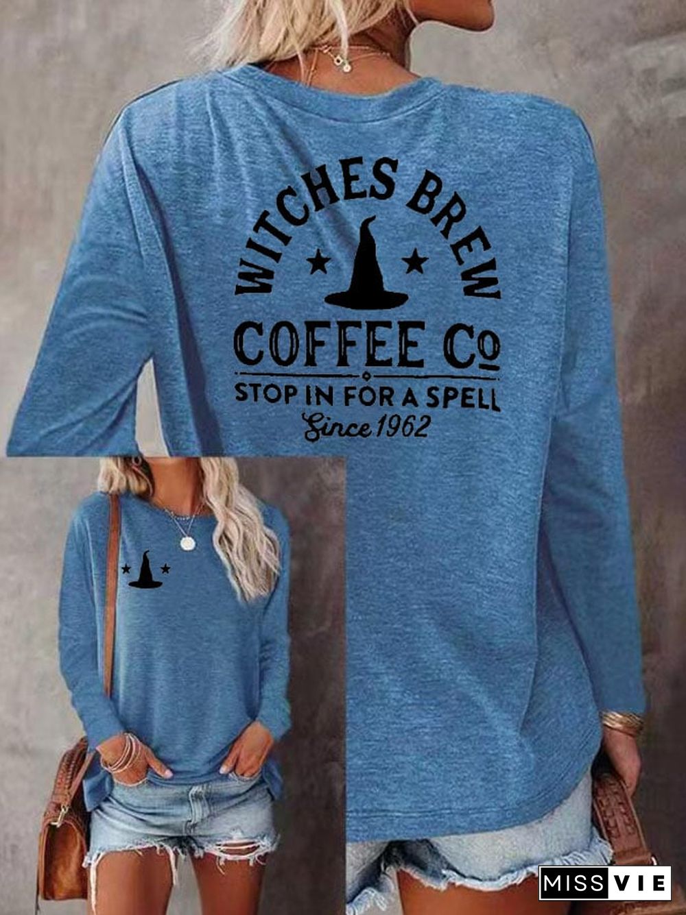 Witches Brew Coffee Co Stop In For A Spell Since 1962 Women'S Printed Long Sleeve T-Shirt