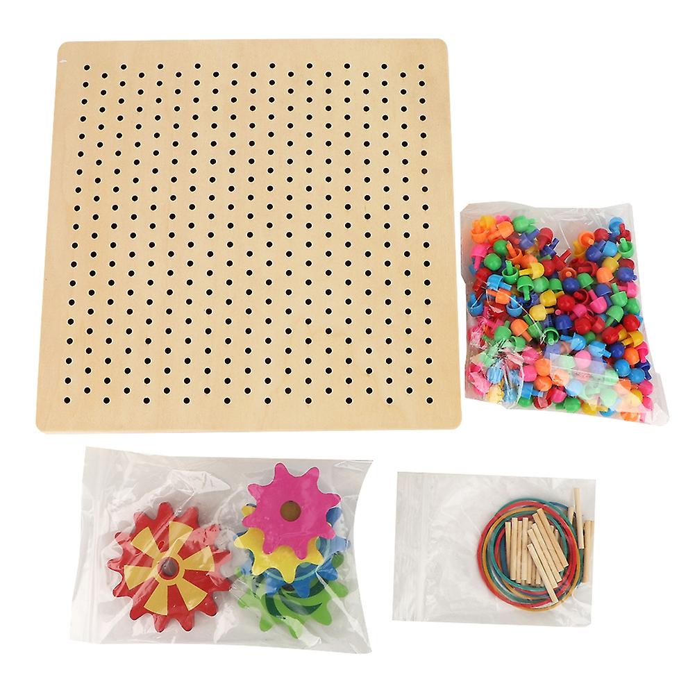 Wooden Peg Board Game Diy Mushroom Nails Jigsaw Puzzle Preschool Educational Toy