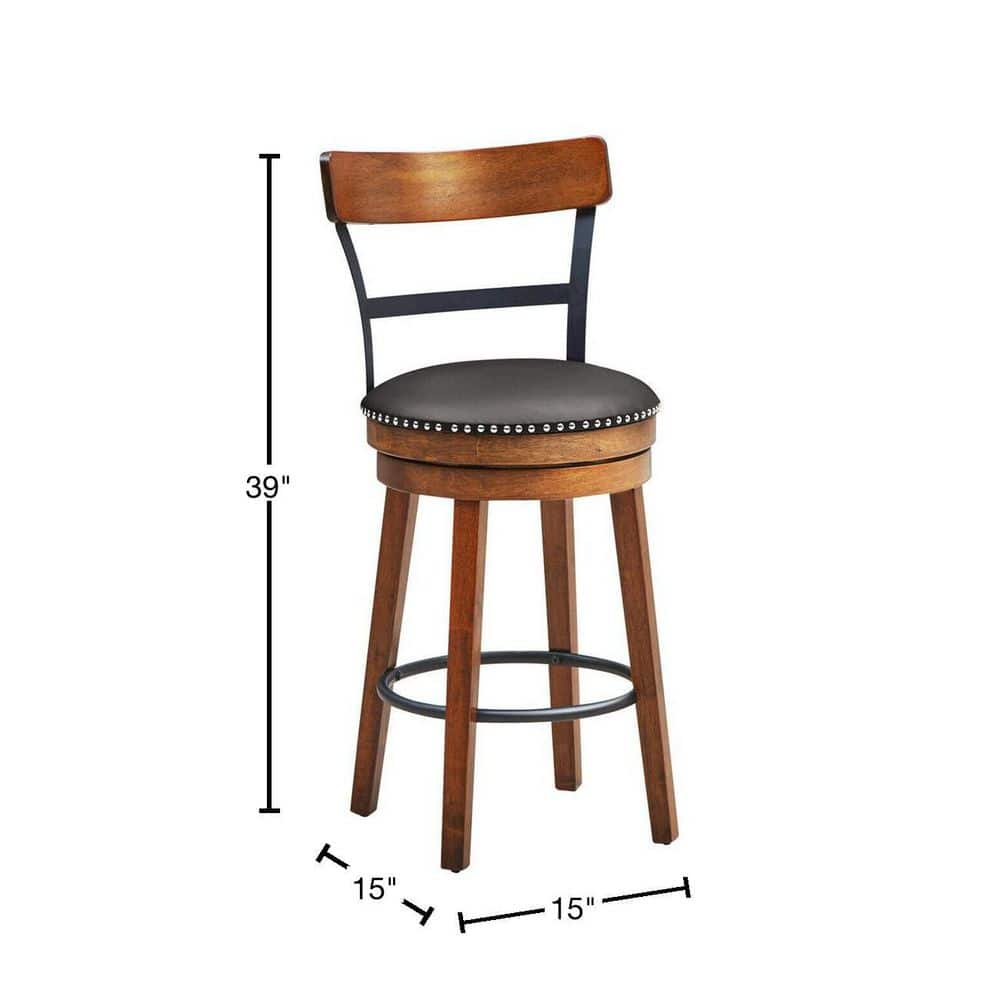 Gymax 25.5 in. Brown Bar Stool Swivel Counter Height Kitchen Dining Bar Chair with Rubber Wood Legs GYM05714