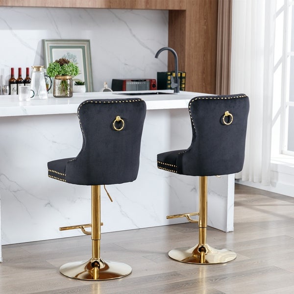 Set of 2 Swivel Velvet Barstools with Backs，Adjusatble Seat Height Design