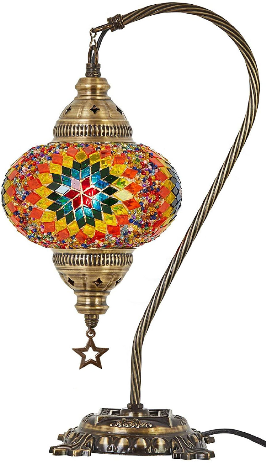 Turkish Moroccan Mosaic Table Lamp With US Plug & Socket, Swan Neck Handmade Desk Bedside Table Night Lamp Decorative  Lamp Light, Antique