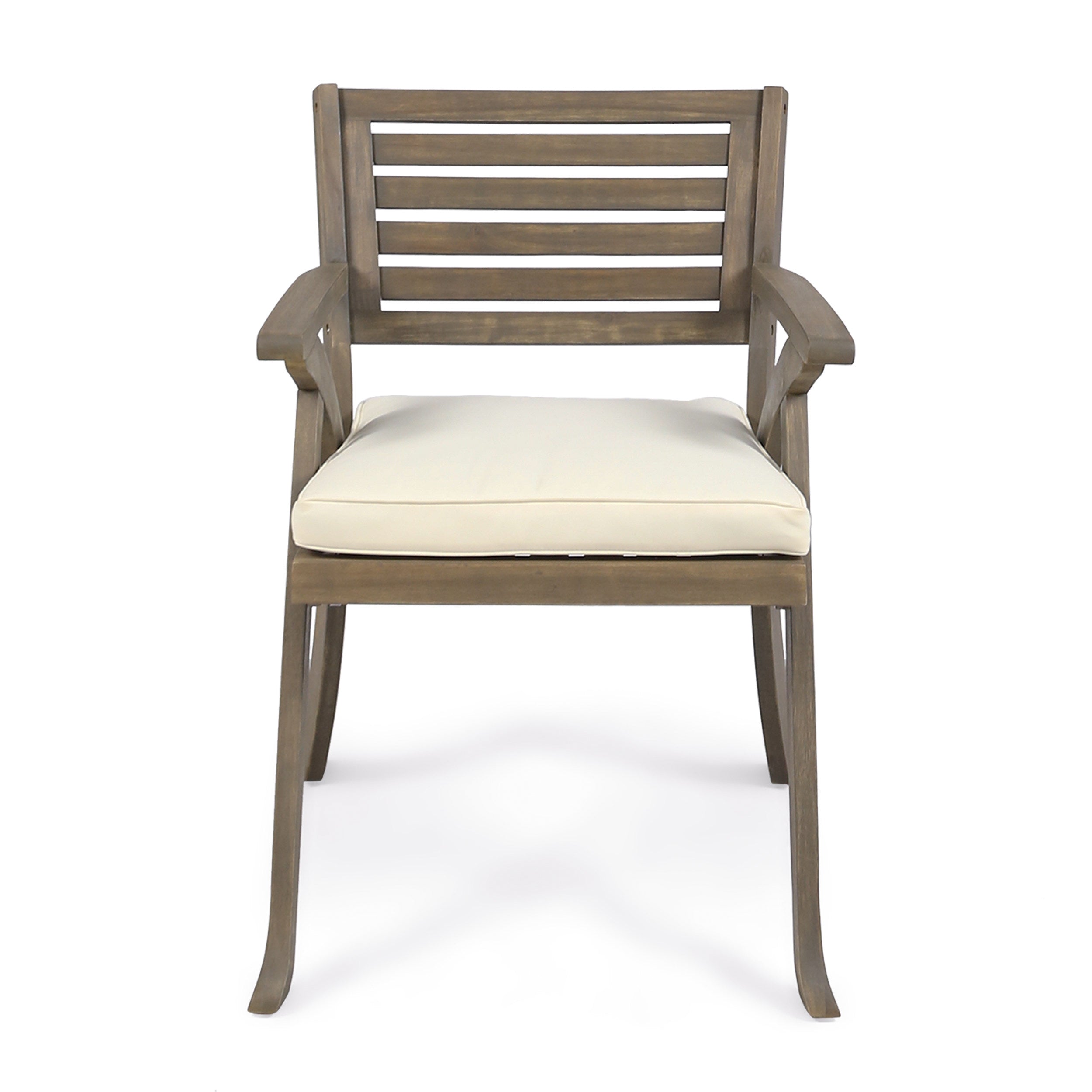 Sean Outdoor Acacia Wood Dining Chair, Gray and Crème