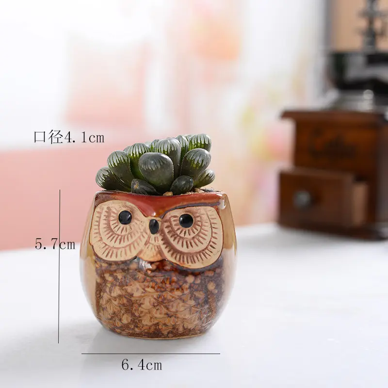 Animal Flower Pot Mini Ceramic Owl Flower Pot Set