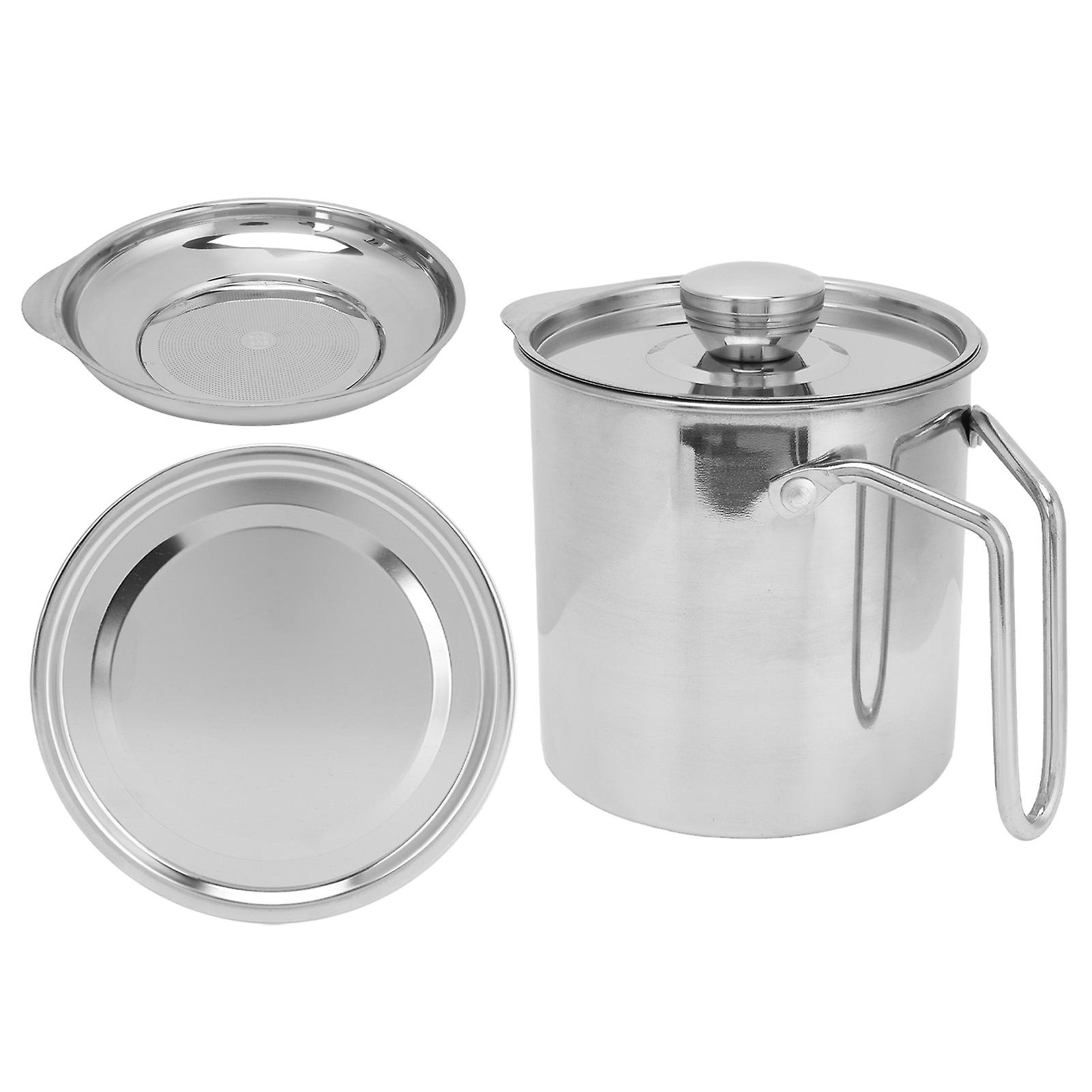 Stainless Steel Oil Filter Pot with Handle Kitchen Grease Container for Cooking Frying OilS (1300ml)