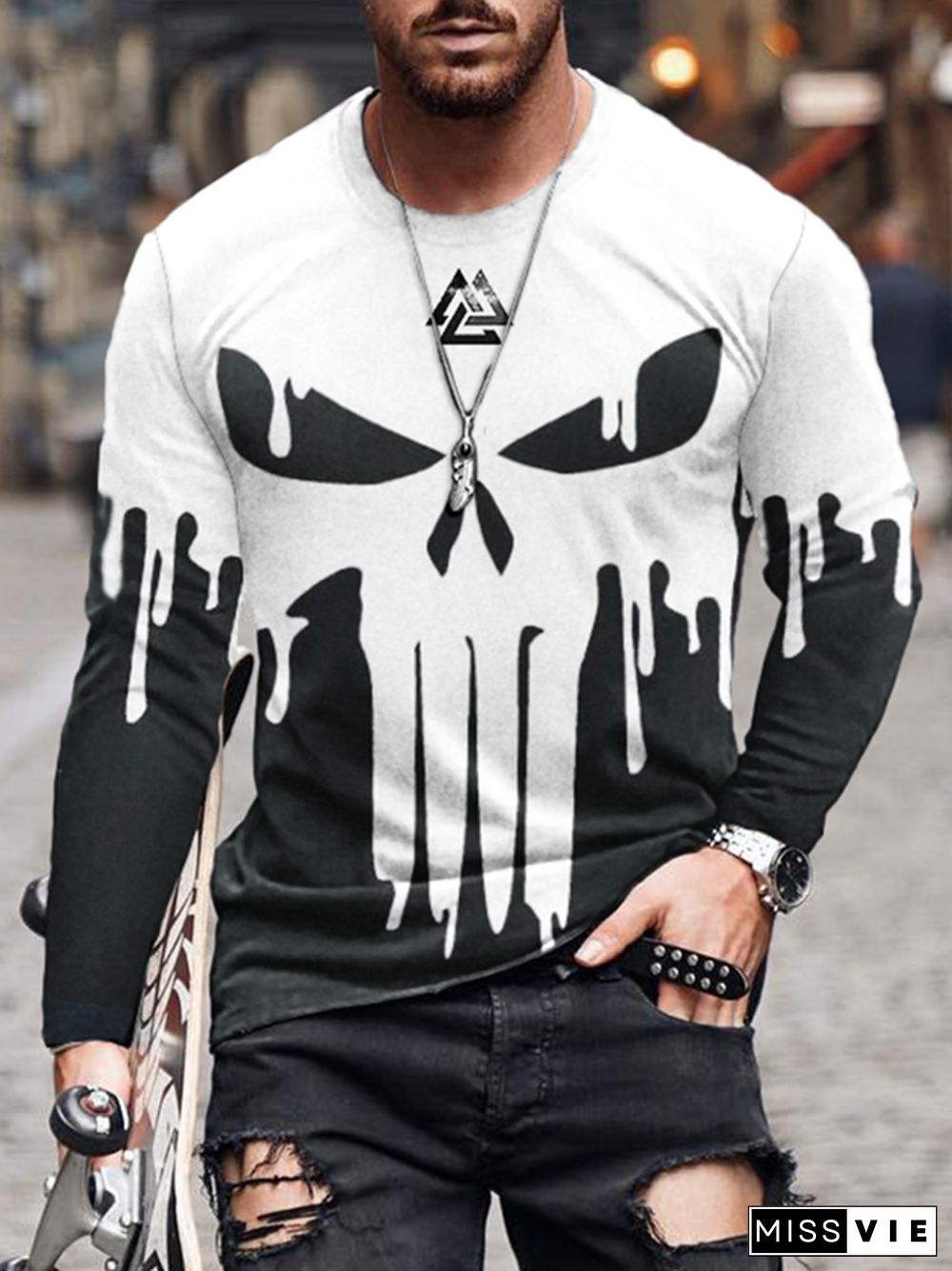 Skull Viking Casual Long Sleeved T-Shirt