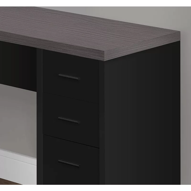 60 Black and Gray Contemporary L-Shaped Computer Desk with Tempered Glass