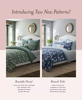 Laura Ashley Branch Toile Cotton Reversible 5 Piece Duvet Cover Set， Twin