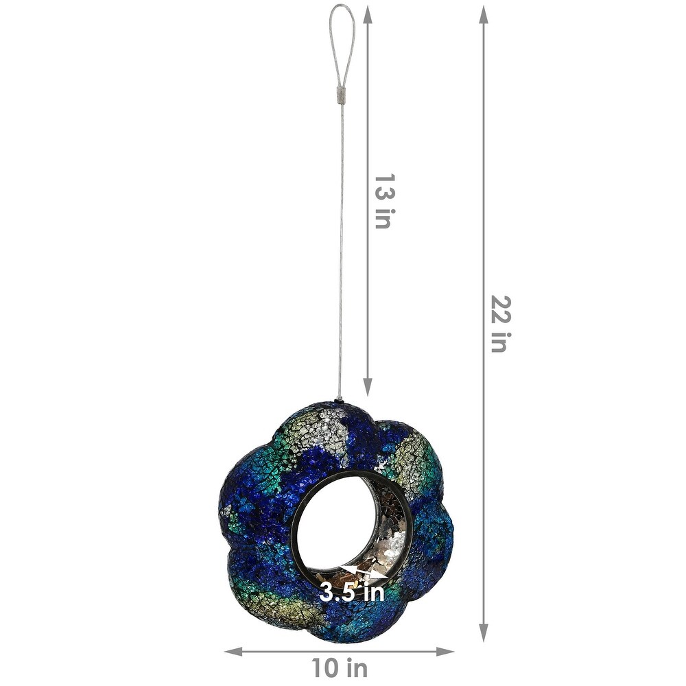 Outdoor Hanging Bird Feeder Indigo Glass Flower Fly Through   9\