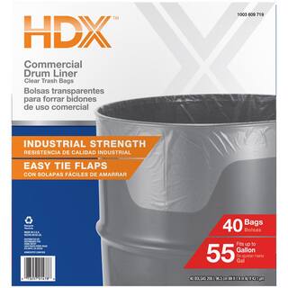 HDX 55 Gal. Clear Heavy-Duty Flap Tie Drum Liner Trash Bags (320-Count) Eight 40-Count Boxes HD55WC040C-8PK