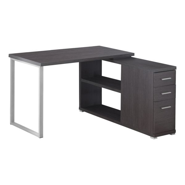 Computer Desk， Home Office， Corner， Left， Right Set-up， Storage Drawers， L Shape， Work， Laptop， Grey Laminate， Metal， Contemporary， Modern