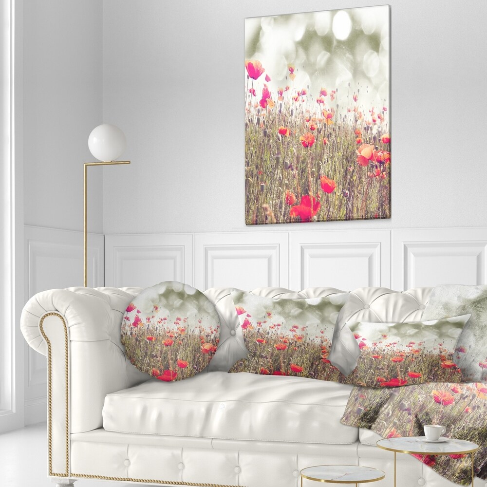 Designart 'Red Poppy Flowers Meadow' Floral Throw Pillow