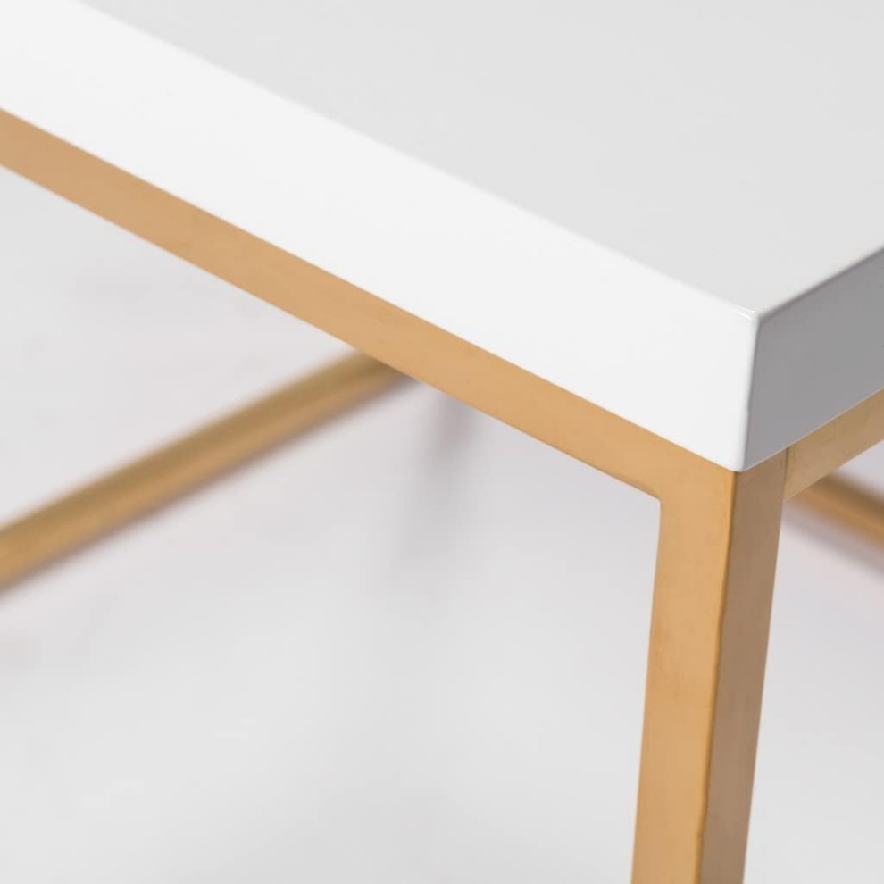 Contemporary Coffee Table  Gold Metal Base With Square Wooden Top  White   Contemporary   Coffee Tables   by Decor Love  Houzz