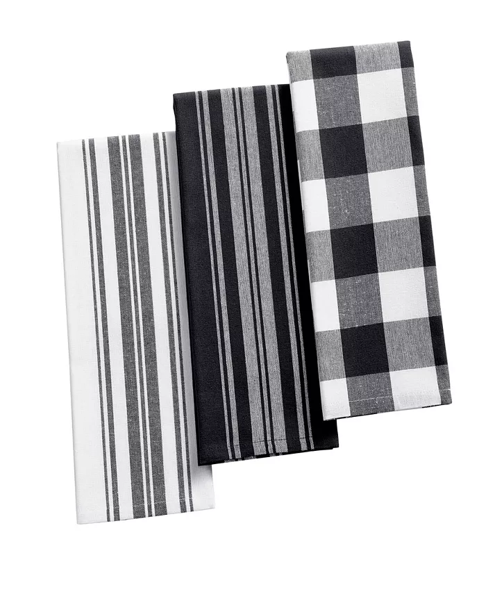 Elrene Farmhouse Living Stripe and Check Kitchen Towels - Set of 3