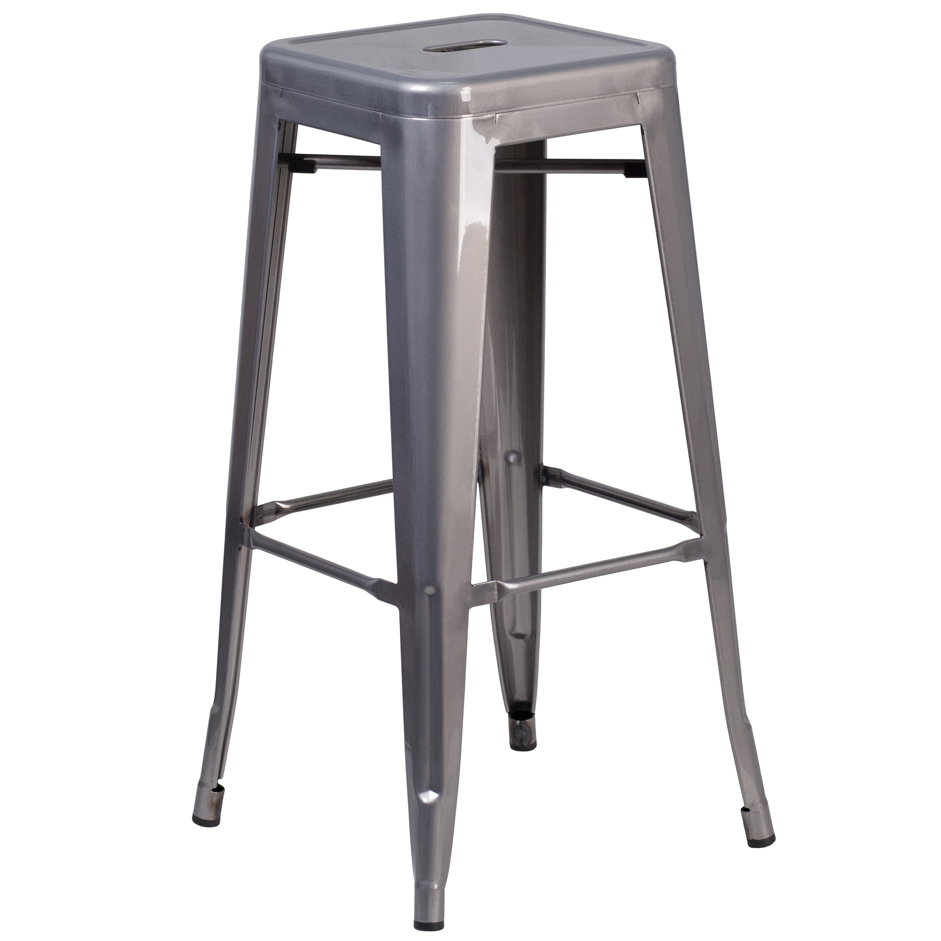 BizChair 30'' High Backless Clear Coated Metal Indoor Barstool with Square Seat