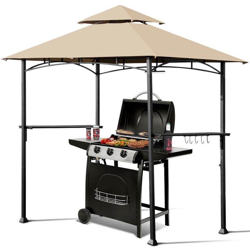 8 x 5 FT Outdoor Patio Grill Gazebo BBQ Canopy Tent Grill Shelter with LED Lights & 2-Tier Air Vent Roof