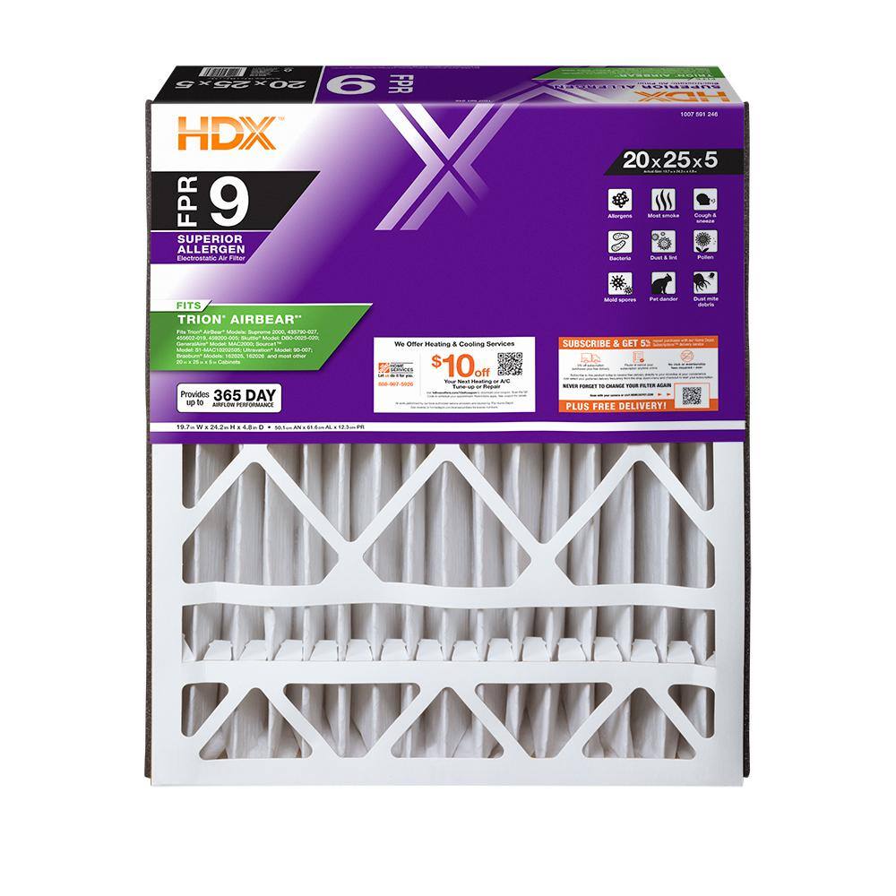 HDX 20 in. x 25 in. x 5 in. Trion AirBear Replacement Pleated Air Filter FPR 9 HDX-AB2025-13-3