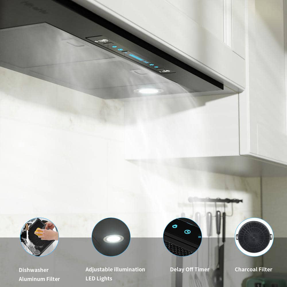 HisoHu 3543 in 900 CFM Ducted Insert Range Hood in Black Stainless Steel with LED Lights