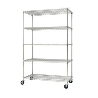 TRINITY EcoStorage Chrome 5-Tier Rolling Steel Wire Shelving Unit (48 in. W x 77 in. H x 24 in. D) TBFZ-0915