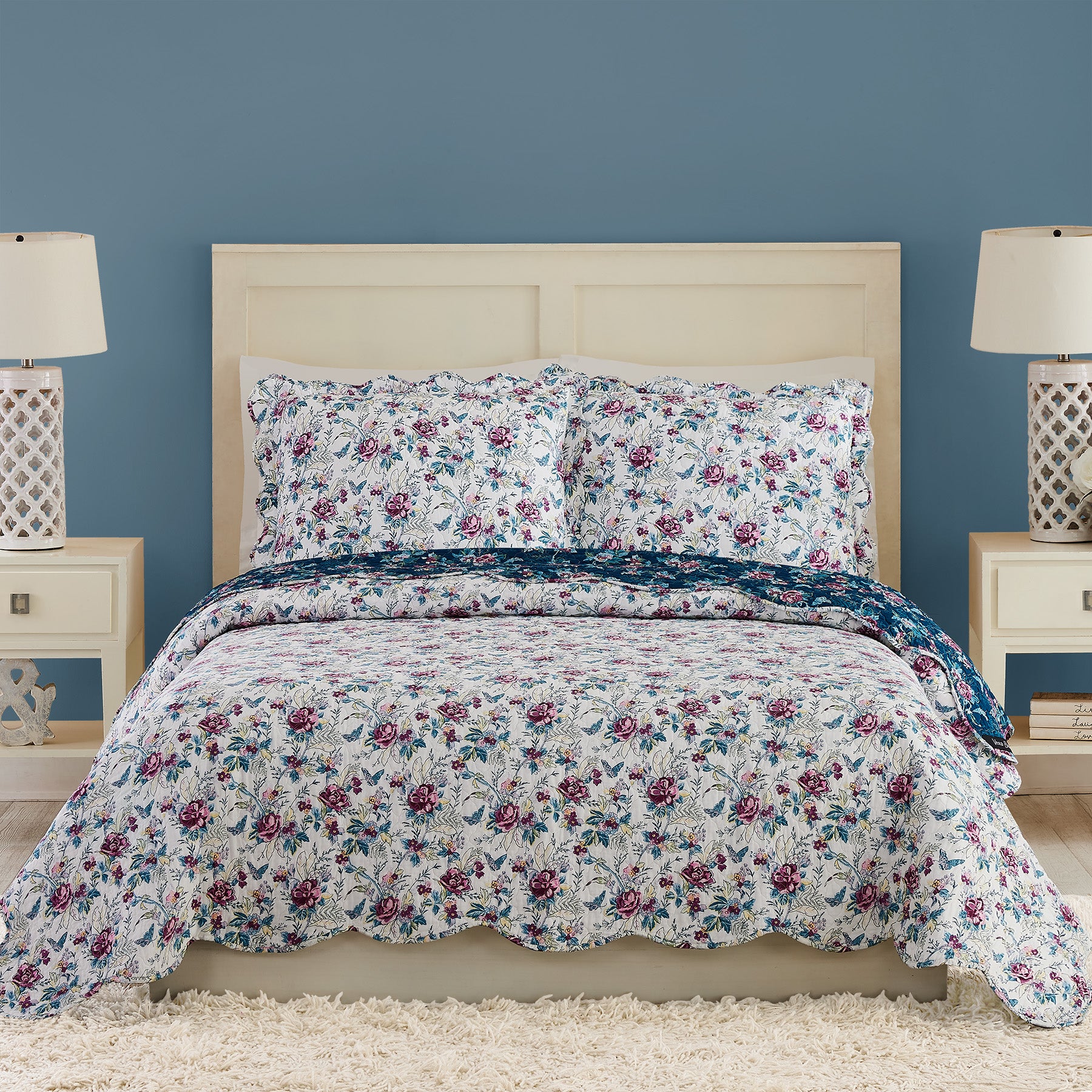 Rose Toile Scalloped Quilt Set, King