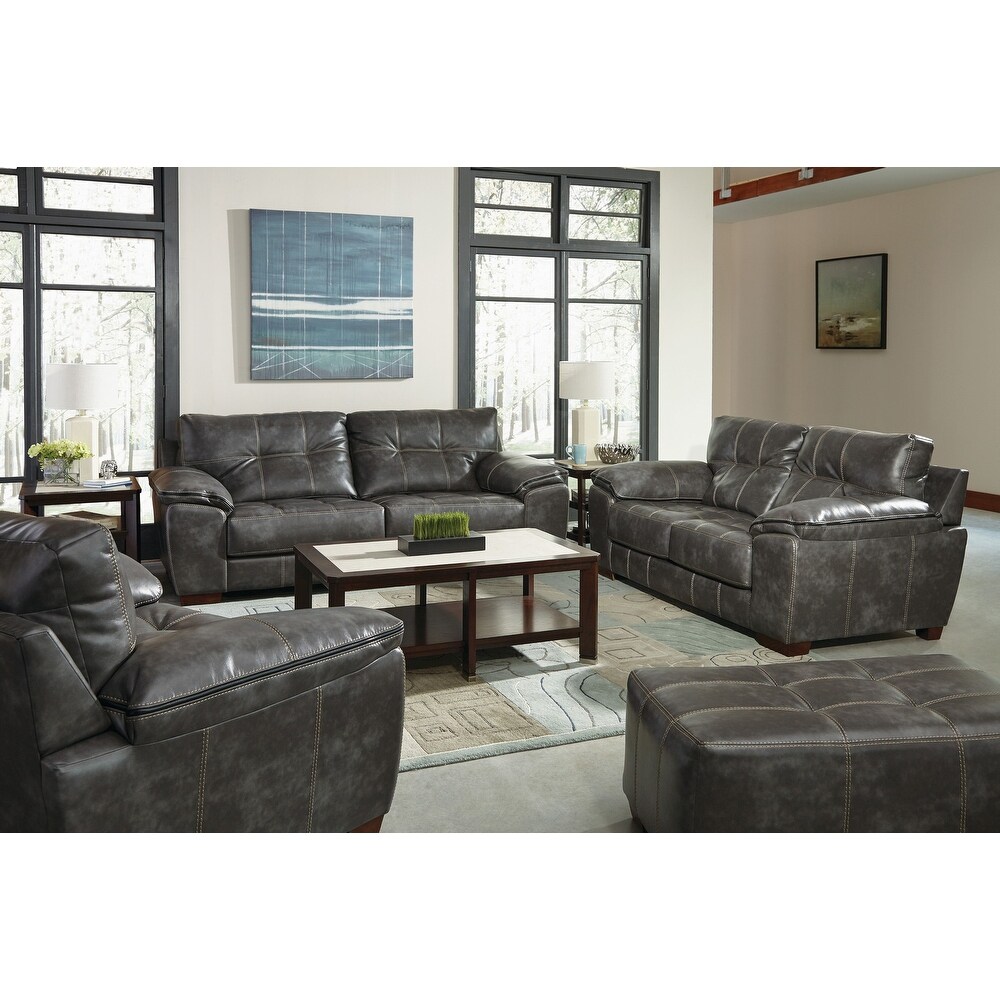 Clay 4 Piece Set with Faux Leather Sofa  Loveseat  Arm Chair  and Ottoman  Steel