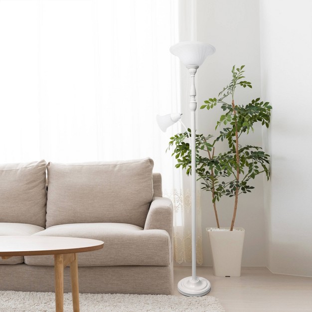 Torchiere Floor Lamp With Reading Light And Marble Glass Shade Lalia Home