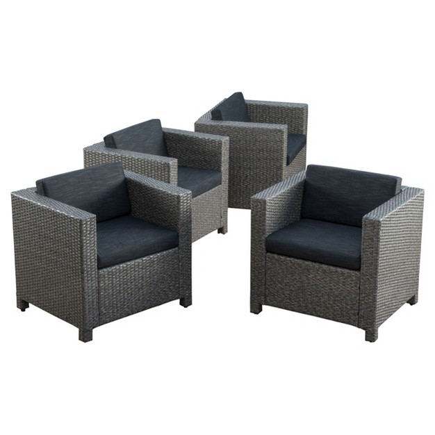 Puerta 4pk All weather Wicker Patio Club Chairs Black Christopher Knight Home