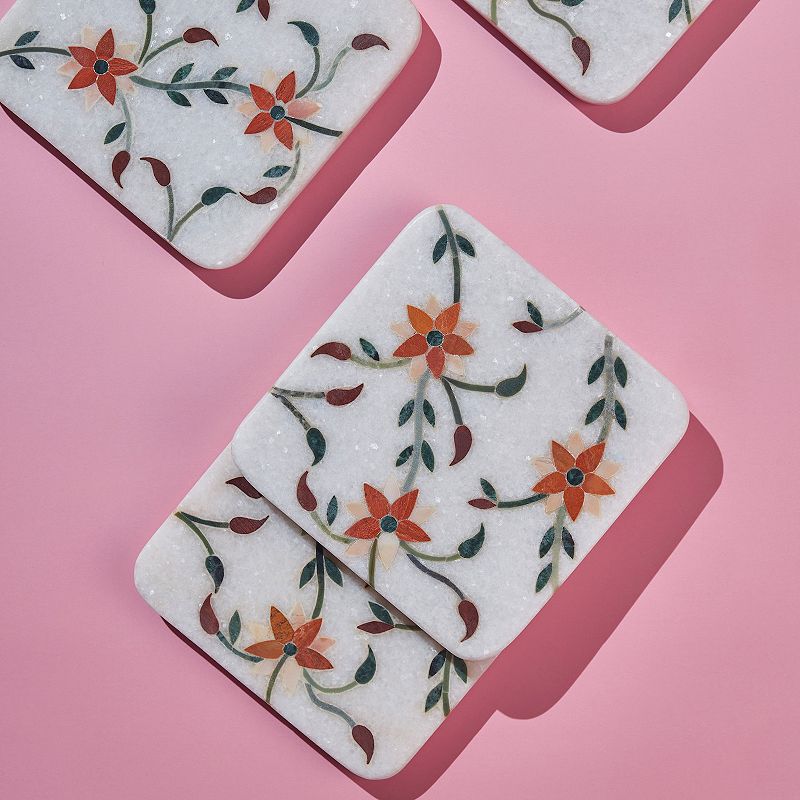 Spring Blossom Marble Coasters， Set of 4