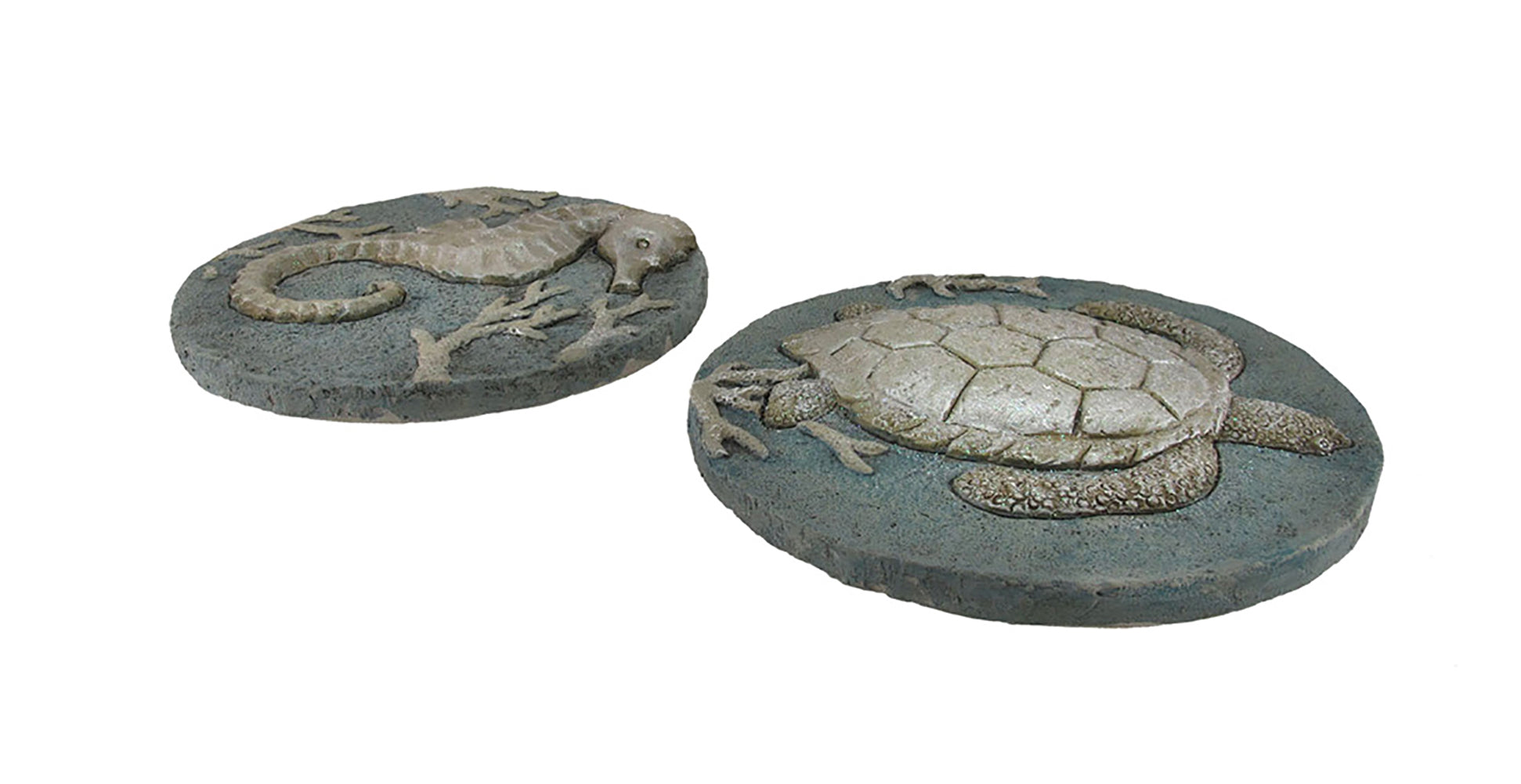 Zeckos Set of 2 Seahorse and Sea Turtle Cement Garden Stepping Stones