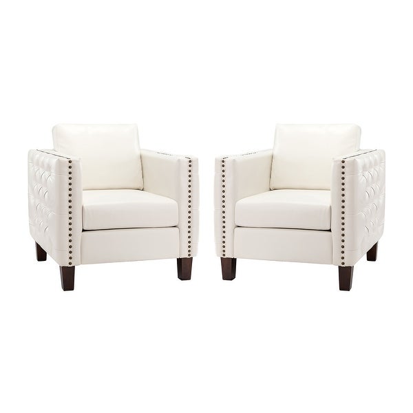 Pr Comfy Nailhead Trim with Tufted Arms Club Chair Set of 2 by HULALA HOME