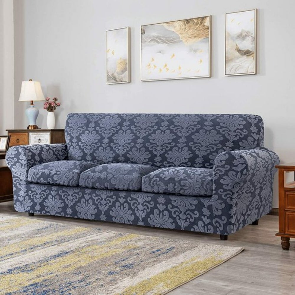 CHUN YI Jacquard Damask Slipcover with 3 Cushion Cover (Sofa, Grayish Blue)