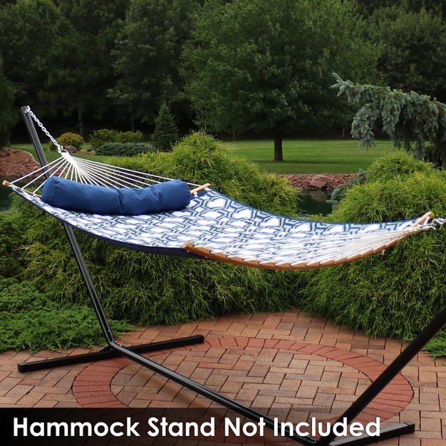 Sunnydaze Heavy duty Quilted 2 person Hammock With Curved Bamboo Spreader Bars 450 Lb Weight Capacity