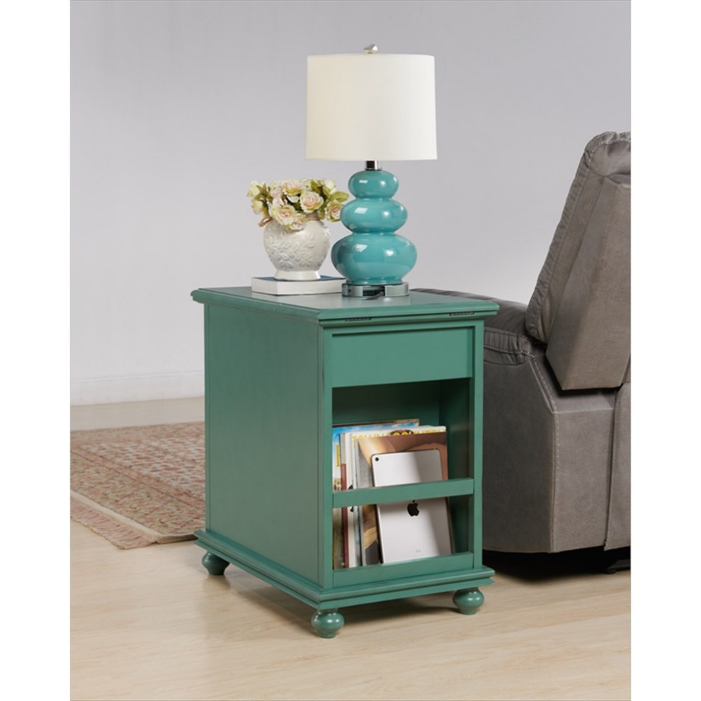 Home Square Elegant Chairside Table in Power Antique Teal Green   Set of 2   Eclectic   Side Tables And End Tables   by Homesquare  Houzz