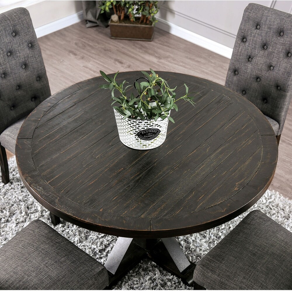 Fend Rustic Solid Wood 5 Piece Round Dining Table Set with Tufted Padded Chair by Furniture of America