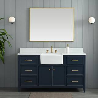 SUDIO Casey 60 in. W x 22 in. D Bath Vanity in Indigo Blue with Engineered Stone Vanity Top in Ariston White with White Basin Casey-60IB-S