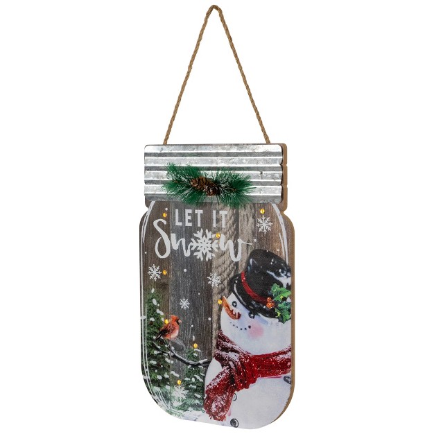 Snowman Mason Jar Let It Snow Christmas Wall Sign