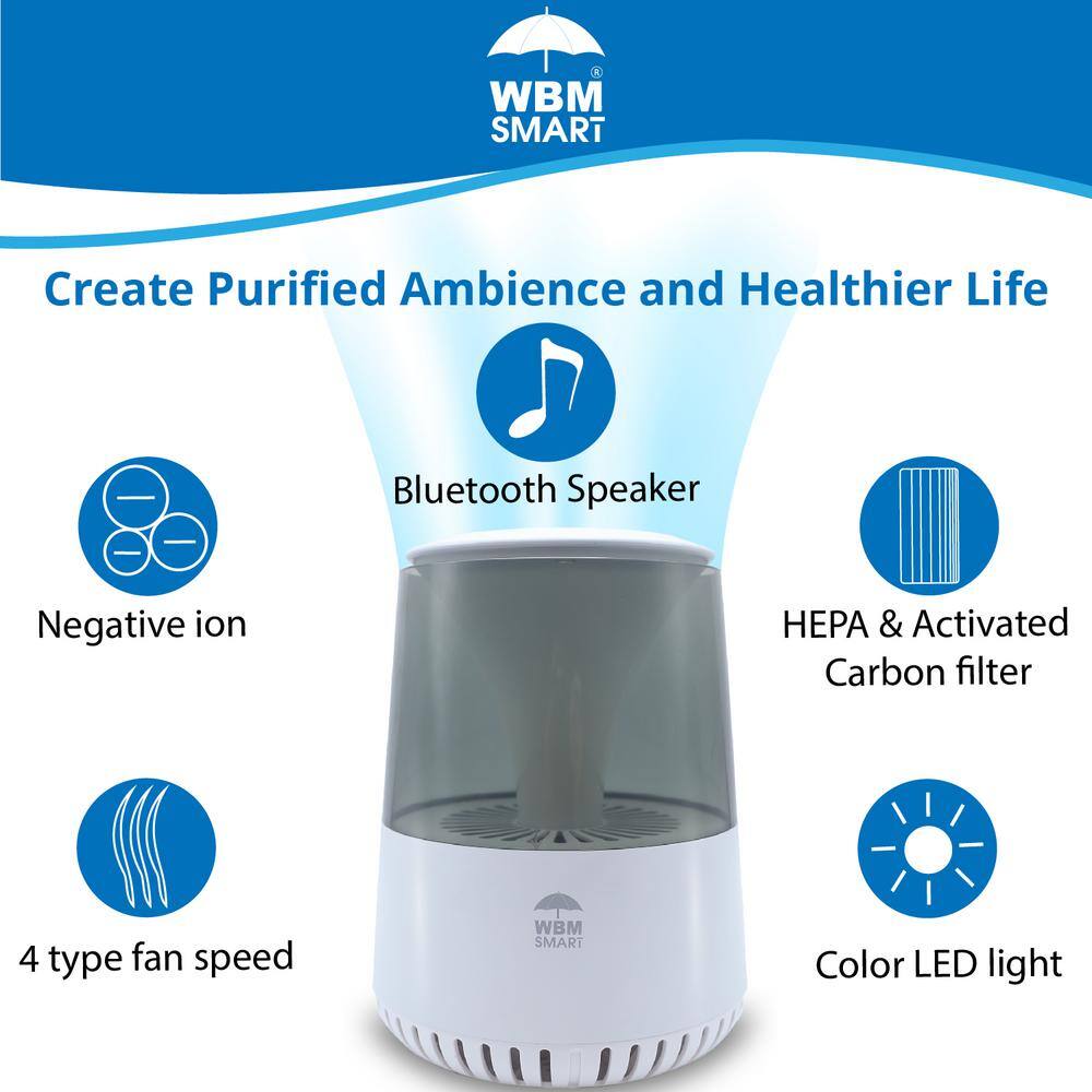 WBM SMART 12.9 in. White Air Purifier Air Cleaner for Home HEPA Filter Bluetooth Speaker Air Purifier AR-03-WHITE-02