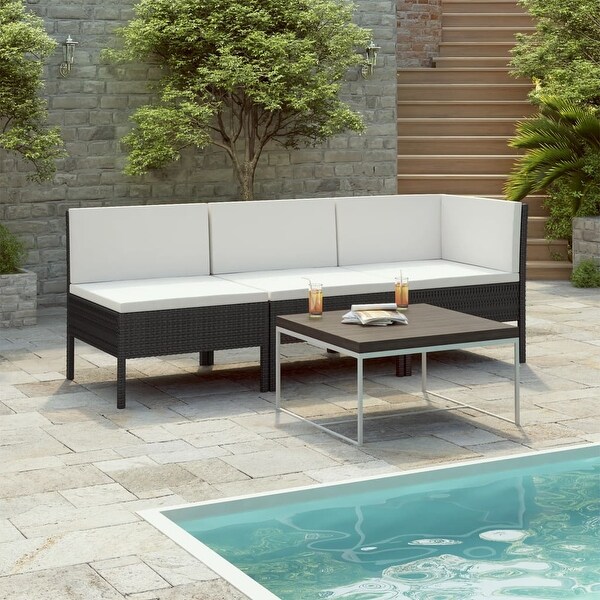 3 Piece Garden Lounge Set with Cushions Poly Rattan Black - Overstock - 35107642